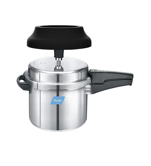 Preethi Induction Base Outer Lid Aluminium Pressure Cooker, 5 Litres-(Spill Splash Shield) PC 024